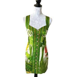 Farm Rio Fresh Forest Scarf Green Floral Dress Form Fit Womens Xsmall Linen